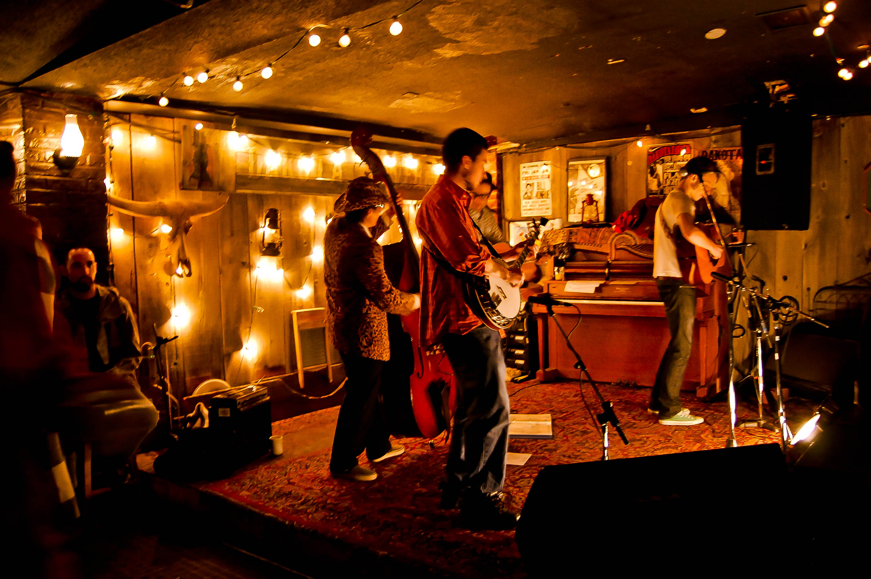 Band in yellow lighting